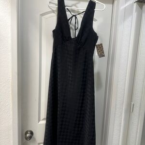 Vans Black checkered satin slip midi Dress